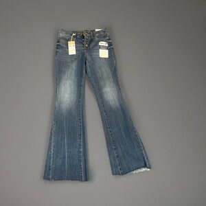 Seven7 Women's Dark Blue High-Rise Button-Fly Jeans